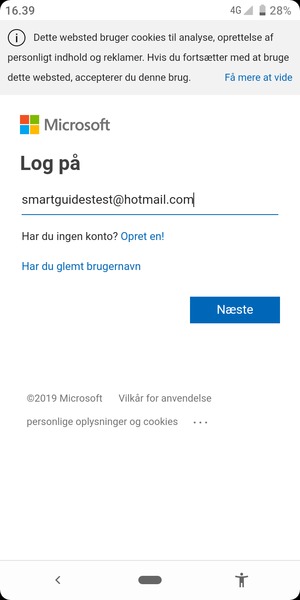 Indtast din e-mailadresse og vælg Næste