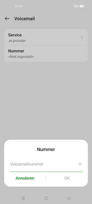 Voer het Voicemailnummer in en selecteer OK