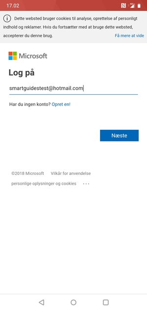 Indtast din e-mailadresse og vælg Næste
