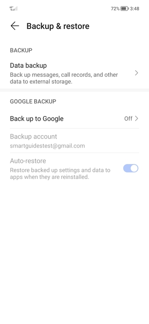 Select Back up to Google