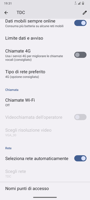 Scorri e seleziona Nomi punti di accesso