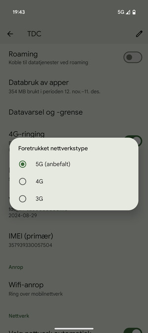 Velg ønsket alternativ