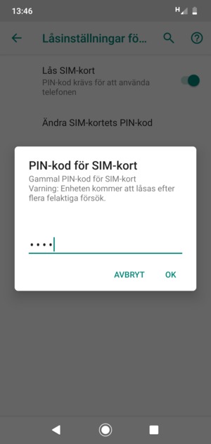 Ange din Gammal PIN-kod för SIM-kort och välj OK