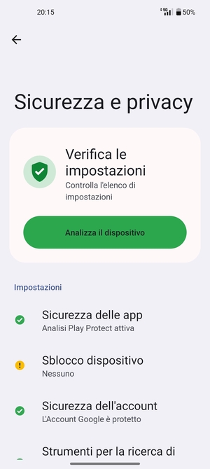 Per attivare il blocco dello schermo, vai al menu Sicurezza e privacy e seleziona Sblocco dispositivo