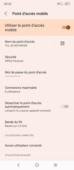 Votre téléphone est maintenant configuré pour être utilisé comme modem