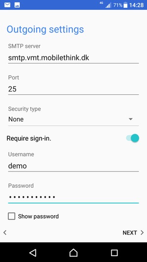 Enter Outgoing server address