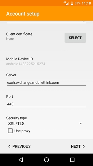 Scroll down and enter Exchange server address