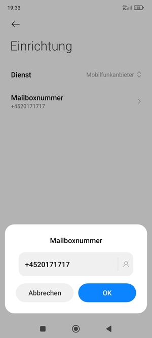 Geben Sie die Mailboxnummer ein und wählen Sie OK
