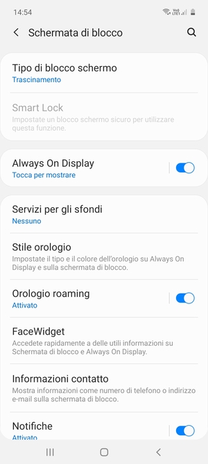 Seleziona Tipo di blocco schermo