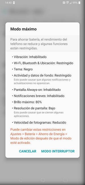 Seleccione MODO INTERRUPTOR