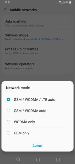 Select GSM only to enable 2G