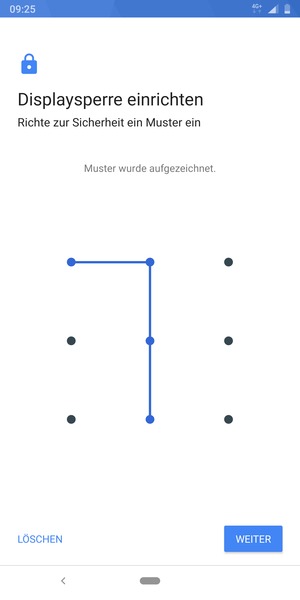 Zeichnen Sie ein Entsperrmuster und wählen Sie WEITER