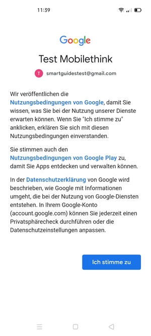 Wählen Sie Ich stimme zu