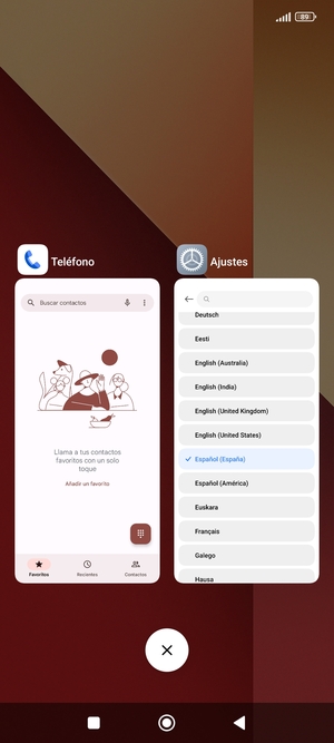 Seleccione el icono Eliminar para cerrar todas las aplicaciones en ejecución