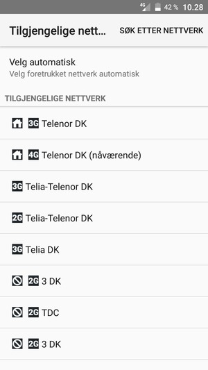 Velg en nettverksoperatør fra listen