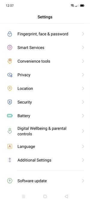 Scroll to and select Security