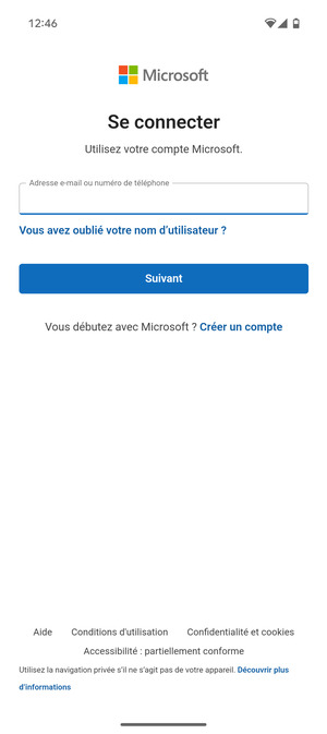 Saisissez votre adresse e-mail et sélectionnez Suivant