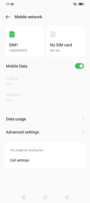 Select SIM1 or SIM2