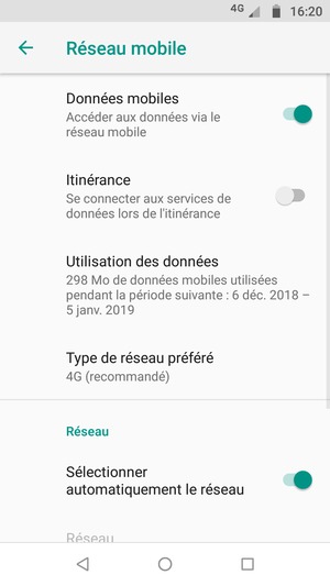Désactiver Sélectionner automatiquement le réseau