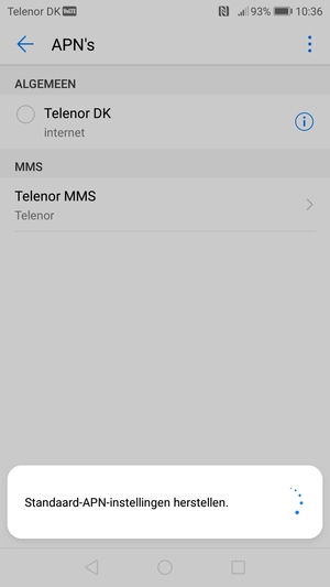 Uw telefoon wordt teruggezet naar standaard internet- en mms-instellingen