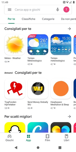 Seleziona la barra di ricerca