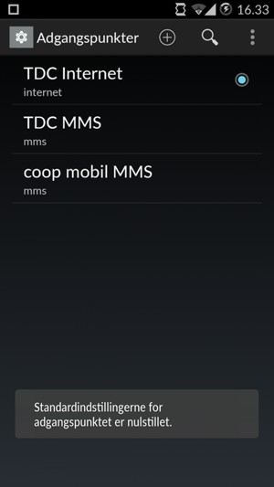 Din telefon vil nulstille til standard internet- og MMS-indstillinger