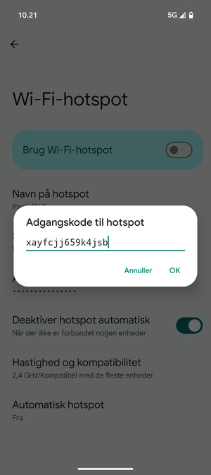 Indtast en Wi-Fi-hotspot adgangskode på minimum 8 tegn og vælg OK
