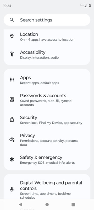 Scroll to and select Security