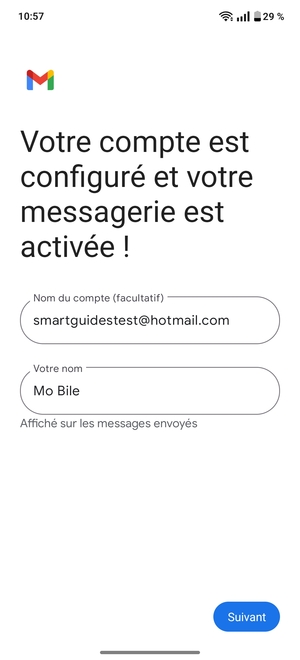 Donnez un nom à votre compte et saisissez votre nom. Sélectionnez Suivant