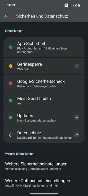 Scrollen Sie und wählen Sie Weitere Sicherheitseinstellungen
