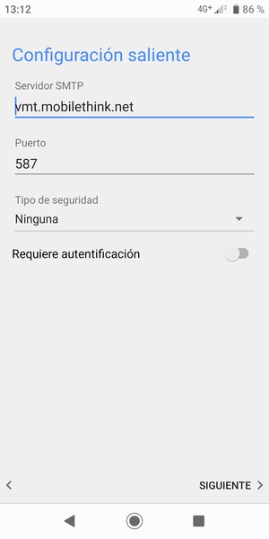 Desactive Requiere autentificación y seleccione SIGUIENTE