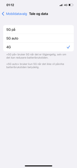 Hvis du ser dette skjermbildet, velg 4G