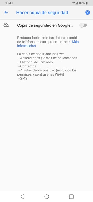 Active Copia de seguridad en Google..