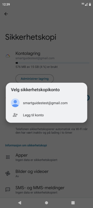 Velg sikkerhetskopi-kontoen din