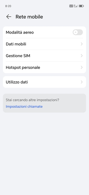 Seleziona Dati mobili
