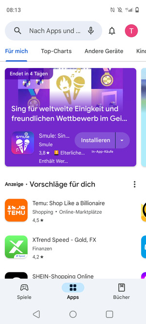 Wählen Sie die Suchleiste
