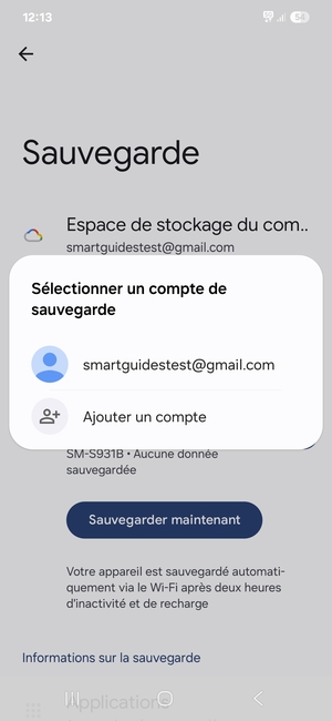 Sélectionnez votre compte de sauvegarde