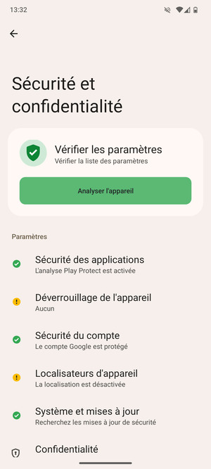 Sélectionnez Déverrouillage de l'appareil