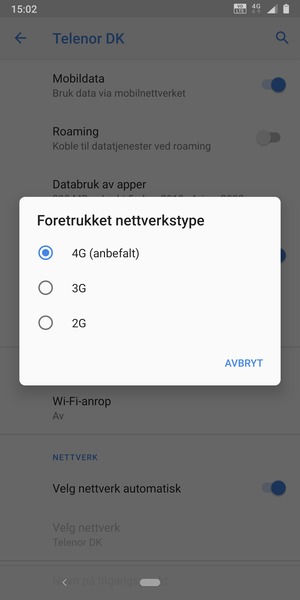 Velg ønsket alternativ