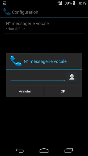 Saisissez le N° messagerie vocale et sélectionnez OK