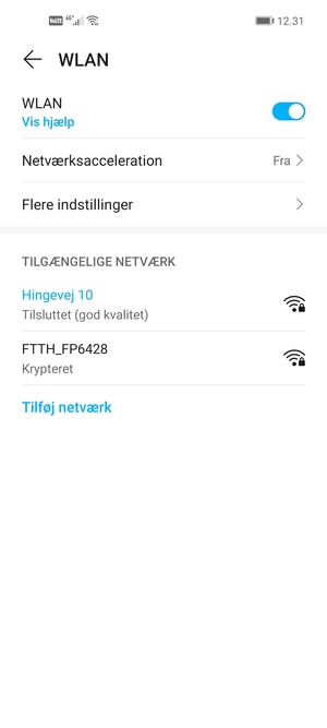 Du er nu tilsluttet Wi-Fi netværket