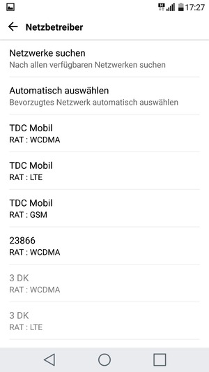Wählen Sie einen Netzbetreiber von der Liste