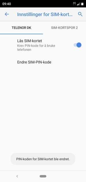 Din PIN-kode for SIM-kort er endret