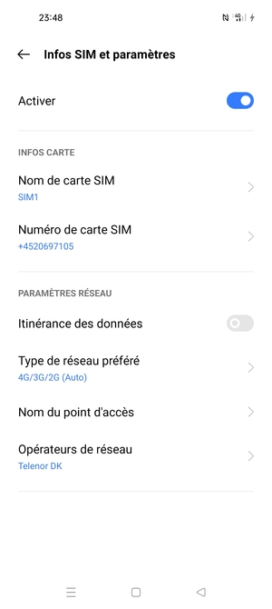 Sélectionnez Type de réseau préféré