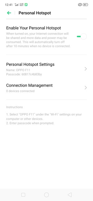 Your phone is now set up for use as a modem