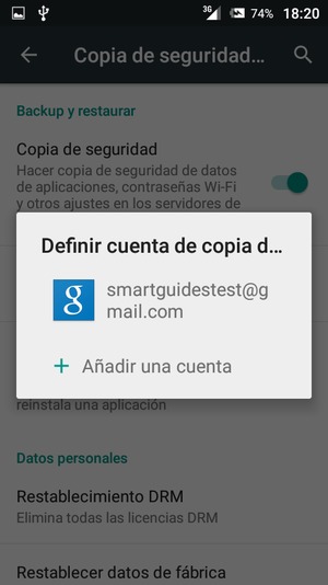 Seleccione su cuenta de copia de seguridad