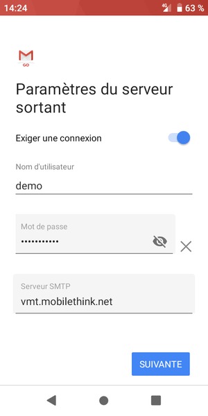 Saisissez l'adresse du serveur sortant