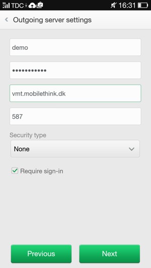 Enter Outgoing server address