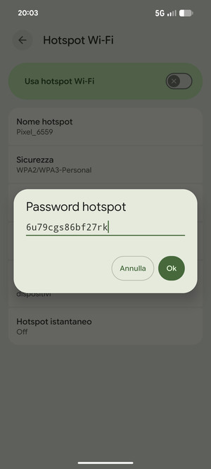 Inserisci una password dell'hotspot Wi-Fi di almeno 8 caratteri e seleziona OK