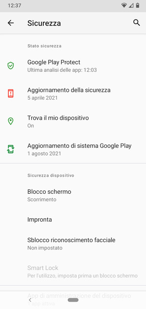 Seleziona Blocco schermo